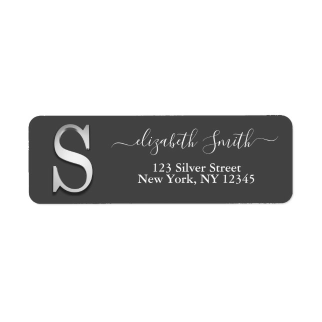 Étiquette Élégant Silver Personnalisé Monogramme S Nom (Devant)