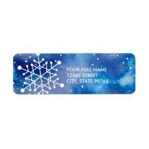Étiquette Élégant Snowflakes Blue Purple Aquarelle Adresse