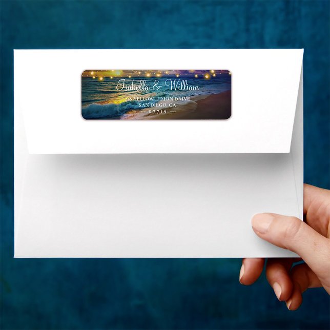 Étiquette Elégant Sunset Beach String Lights Mariage été (Créateur téléchargé)