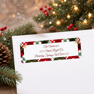 Étiquette Élégant Tartan Plaid de Noël Adresse de Retour