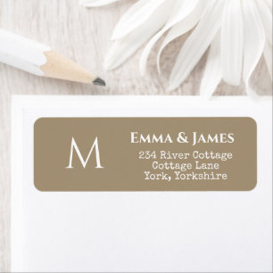 Étiquette Elegant Taupe Monogram Mariage Adresse de retour