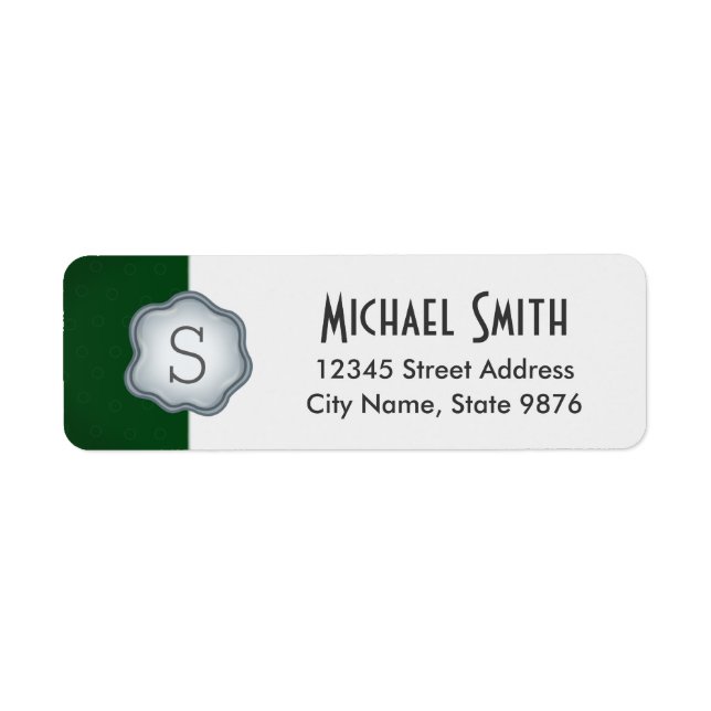 Étiquette Élégant timbre d'argent Monogramme sur vert de la  (Devant)