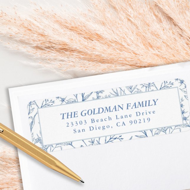 Étiquette Élégant Toile Bleue Floral Retourner l'adresse Éti (Elegant Blue Toile Floral Return Address Labels)