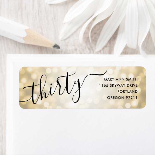 Étiquette Elégant Trente Or Parties scintillant Lumières 30e (En situation)