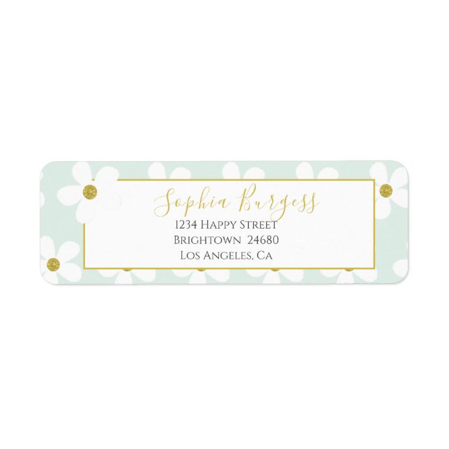 Étiquette Élégant Vert Blanc Floral Simple Maisy Or (Devant)