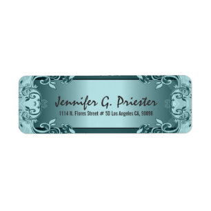 Étiquette Élégant Vert Turquoise Vintage Floral Abstrait Des