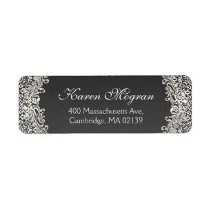 Étiquette Elégant Vintage Argent Damask Linge foncé look