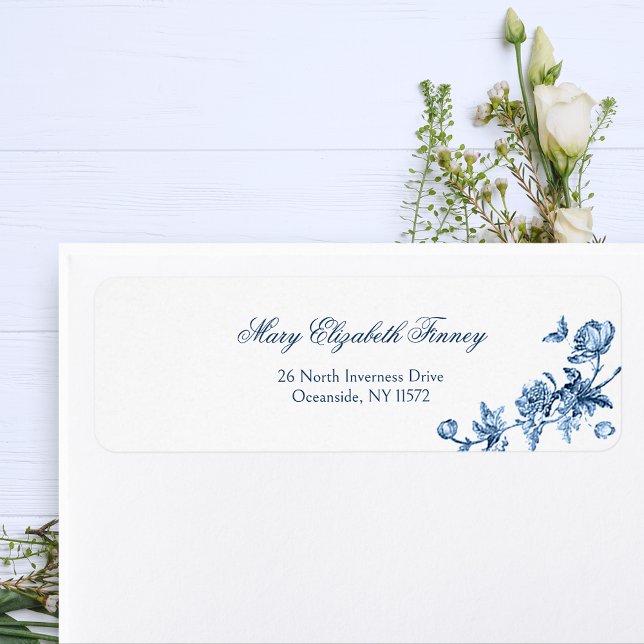 Étiquette Elégant Vintage Floral Toile-Blue (Créateur téléchargé)