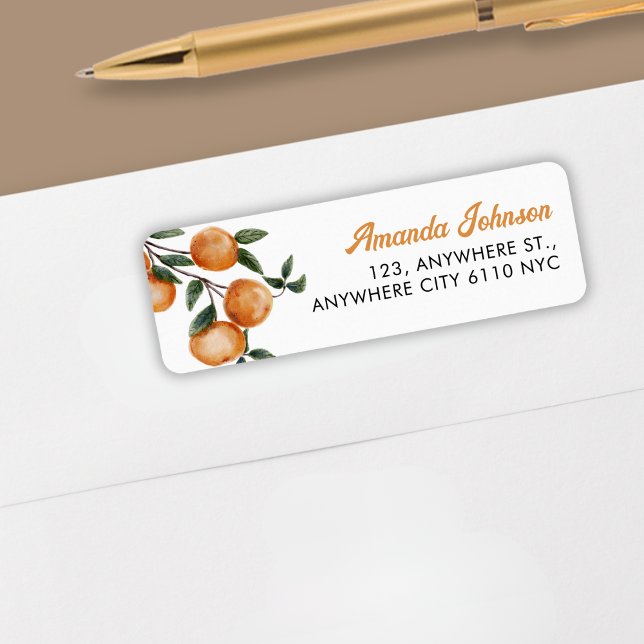 Étiquette Elegant Watecolor Citrus Orange (Créateur téléchargé)