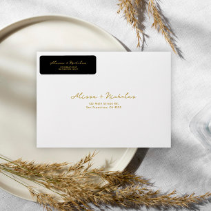 Étiquette Elegant Whimsical Black & Gold Mariage Adresse