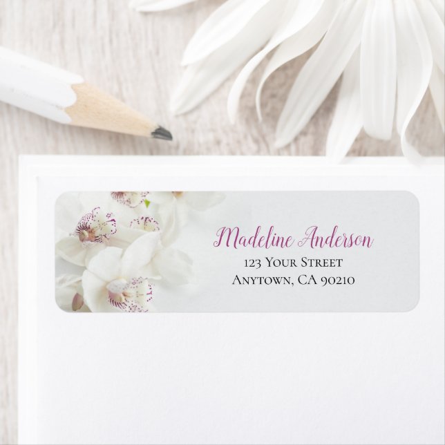 Étiquette Elegant White and Purple Orchids Return Address (En situation)