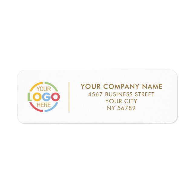 Étiquette Elegant White & Gold Business Logo Return Address (Devant)