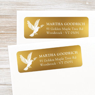 Étiquette Elégant White Peace Dove Gold Foil Adresse de reto