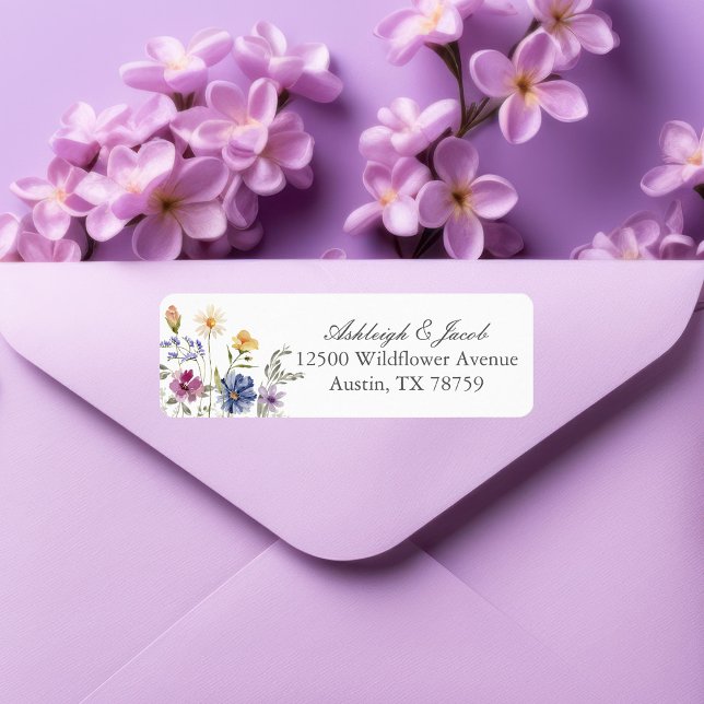 Étiquette Elegant Wildflower Spring Wedding Return Address (Créateur téléchargé)