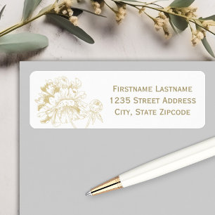 Étiquette Élégante Adresse de Mariage aux Fleurs de Paon en