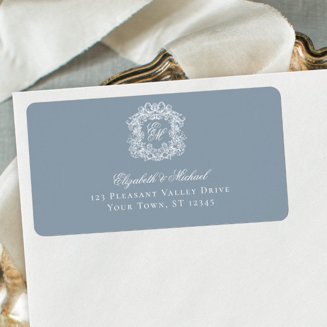 Étiquette Élégante Adresse de Mariage avec Monogramme Poussi (Créateur téléchargé)