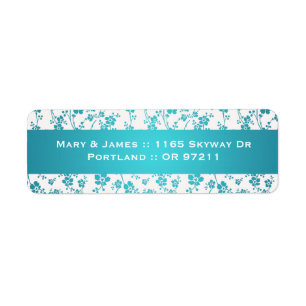 Étiquette Élégante adresse de mariage Floral Pattern Aqua Bl