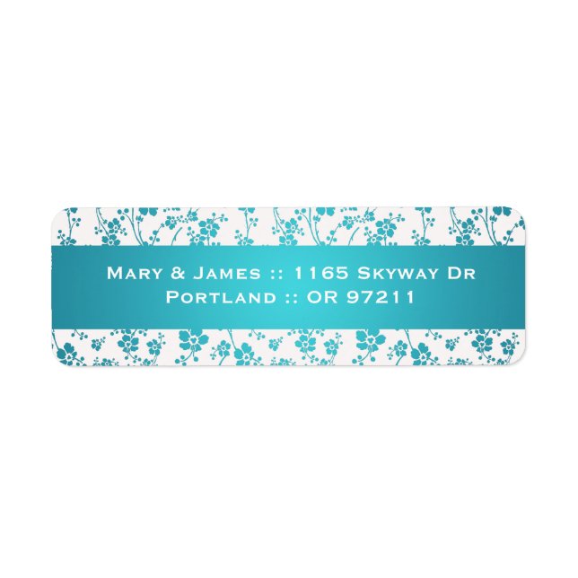 Étiquette Élégante adresse de mariage Floral Pattern Aqua Bl (Devant)