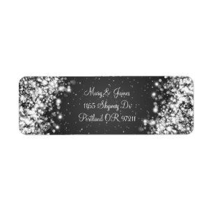 Étiquette Élégante Adresse de mariage Sparkling Wave Black