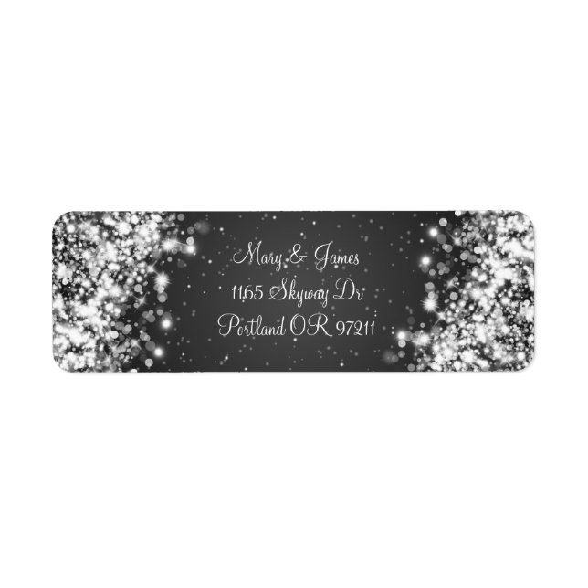 Étiquette Élégante Adresse de mariage Sparkling Wave Black (Devant)