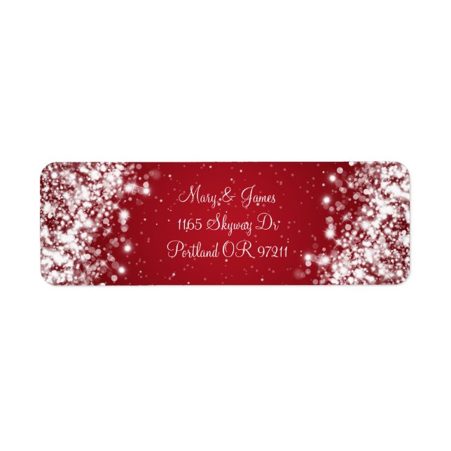 Étiquette Élégante Adresse de mariage Sparkling Wave Red (Devant)