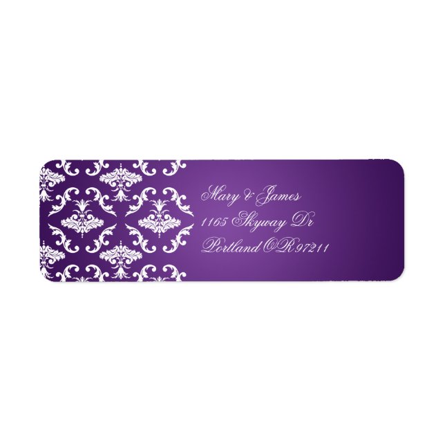 Étiquette Élégante adresse de mariage Vintage Damask Purple (Devant)