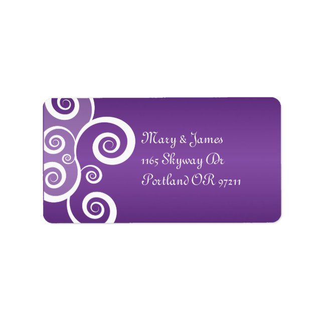 Étiquette Élégante Adresse de mariage White Swirls Purple (Devant)