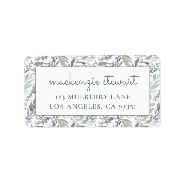 Étiquette Elégante adresse de retour de l'aquarelle botaniqu (Devant)