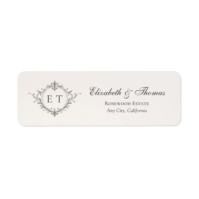 Étiquette Élégante adresse de retour de mariage au monogramm (Devant)