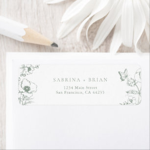 Étiquette Élégante adresse de retour de mariage florale vert
