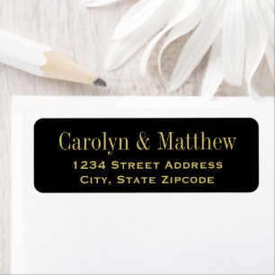 Étiquette Élégante adresse de retour de mariage noir et or