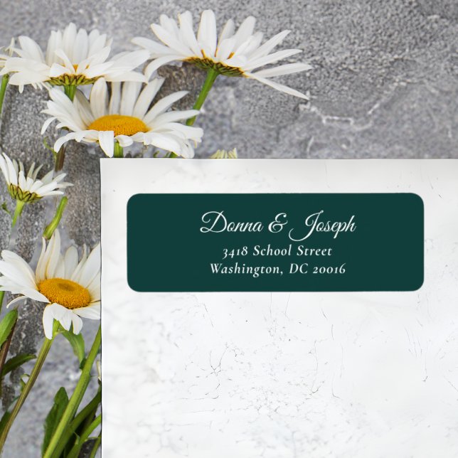 Étiquette Élégante Adresse de Retour de Mariage Personnalisé (Elegant hunter green return address label adds personalized charm to your wedding envelopes.)