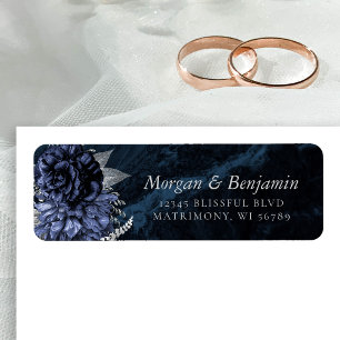 Étiquette Élégante adresse de retour florale bleu marine arg
