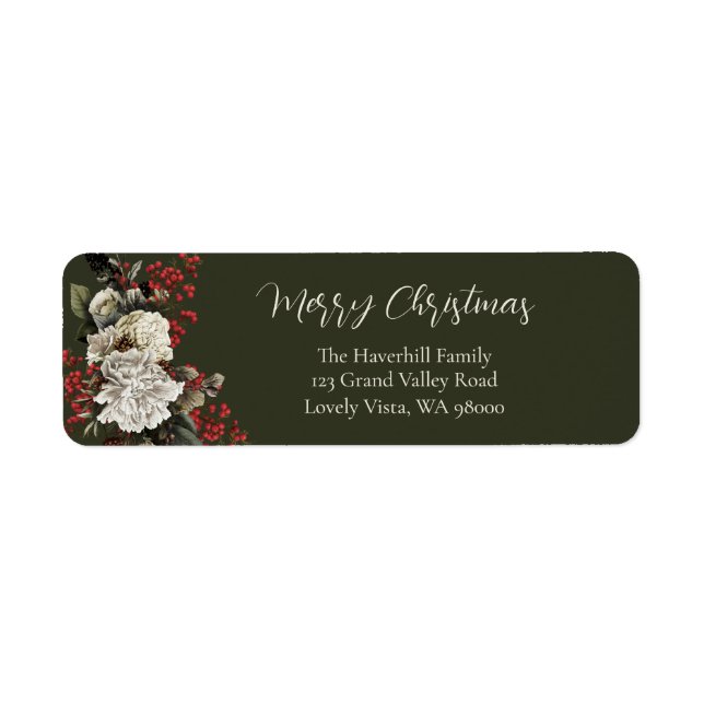 Étiquette Élégante adresse de retour florale de Noël (Devant)