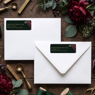Étiquette Élégante Adresse de Retour Florale Vert Profond Mé