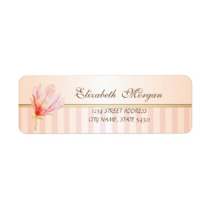 Étiquette Élégante Adresse Moderne Rayée Aquarelle Magnolia