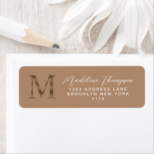 Étiquette Élégante Adresse Monogramme Or Métallisé Taupe