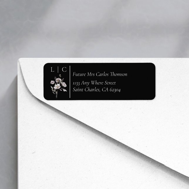 Étiquette Élégante adresse RSVP noire avec monogramme minima (Créateur téléchargé)