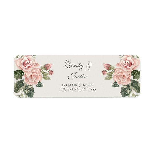 Étiquette Elégante aquarelle Blush Rose Mariage Adresse (Devant)