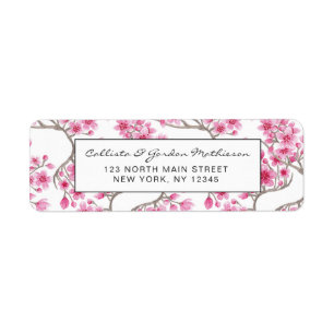 Étiquette Elégante aquarelle fleurie de cerisiers roses