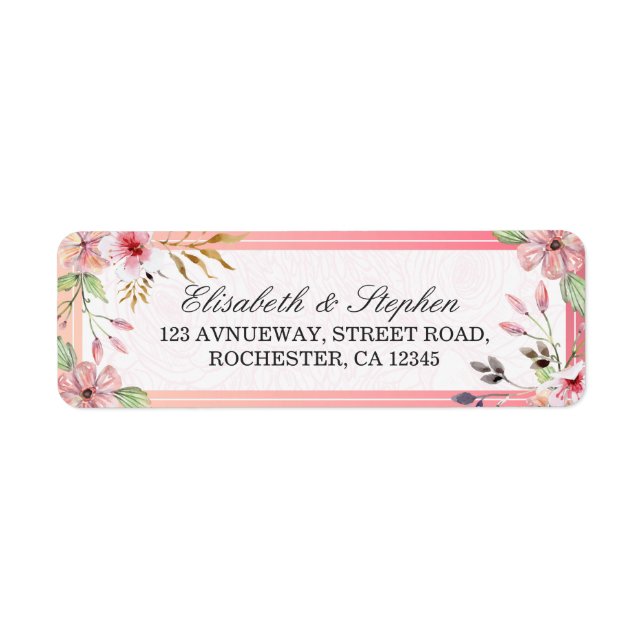 Étiquette Elégante aquarelle Floral Script Mariage Adresse (Devant)