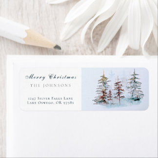 Étiquette Elégante aquarelle pin de Noël Adresse de retour