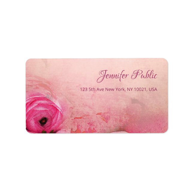 Étiquette Elégante aquarelle Rose Floral Moderne Script à ma (Devant)