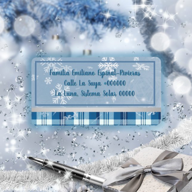 Étiquette Elegante Azul Etiqueta de Dirección Navideña (Créateur téléchargé)