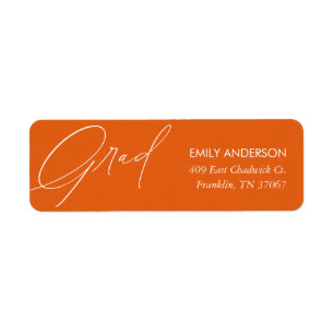 Étiquette Élégante Calligraphie Graduation Orange Adresse
