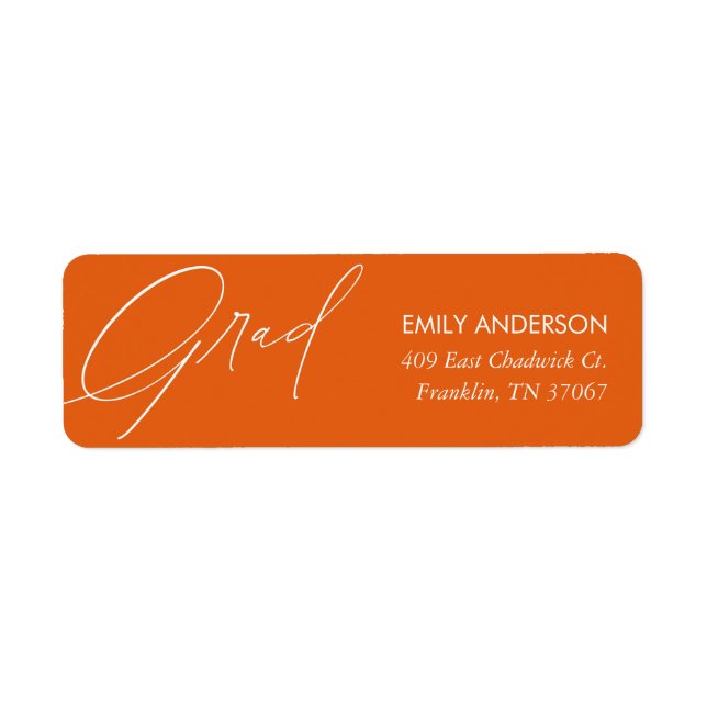 Étiquette Élégante Calligraphie Graduation Orange Adresse (Devant)