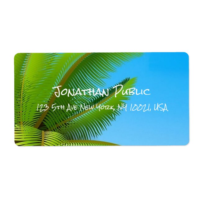 Étiquette Élégante calligraphie Modèle Moderne Blue Sky Palm (Devant)