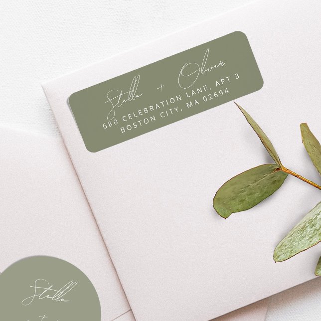 Étiquette Élégante calligraphie vert sauge Adresse (Elegant Sage Green Calligraphy Address Label)