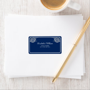 Étiquette Elégante dentelle florale sur Mariage bleu marine
