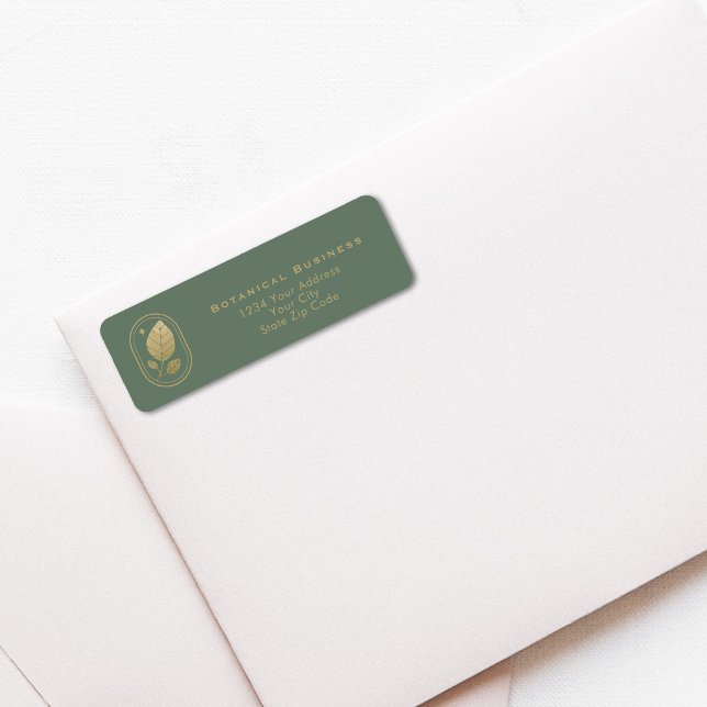 Étiquette Élégante feuille d'or minimal botanique vert (Elegant Gold Leaf Minimal Botanical Green Label)